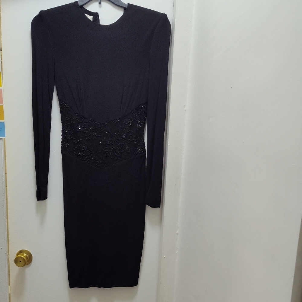 Vintage Black Embellished Long Sleeve Sheath Dress